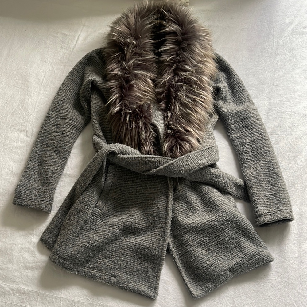 River Island faux fur collar belted sweater